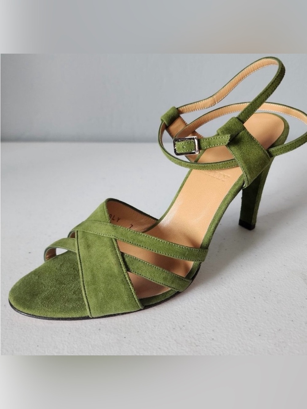 Bally Olive Green Suede Strappy Heel Sandals